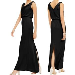 Adrianna Papell Blouson Gown Cowl Neck Bow Strap Maxi Dress NEW Black 14W